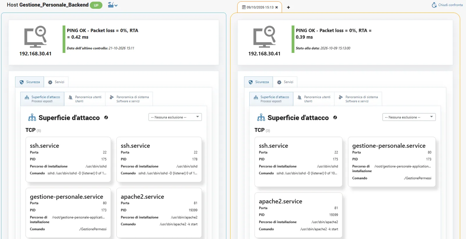 Security Insight: confronto temporale della superficie d’attacco di un host